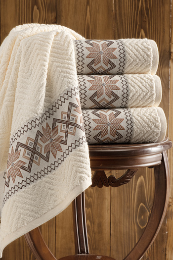 DNZGÜLCAN Set of 4 Ethnic Patterned Jacquard Towels 50X90 cm |   100% Cotton Hand and Face Towel