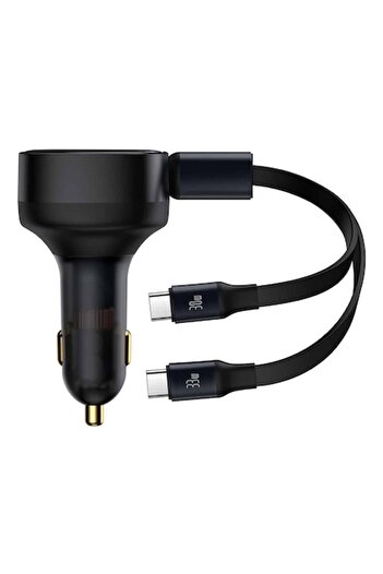 Baseus Car Charger Fast Charging, 33W + 2x Type-C Cable, 75cm, O66, Black