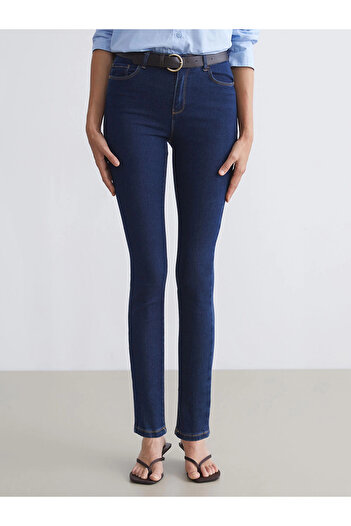LC Waikiki Lcw Jeans Indigo Belted Mercury Skinny Fit Women's Jean Trousers