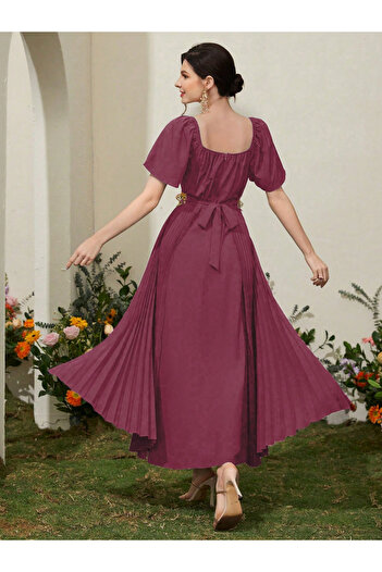 Take Two By Styli Burgundy Sweetheart Neck Maxi Dress