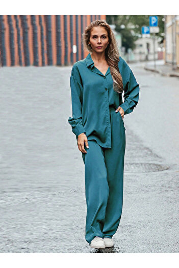 Take Two By Styli Teal Oversized Shirt and Trousers Co-Ords
