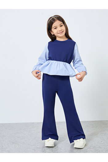 Styli Girls Navy Blue Top and Flared Leggings Set