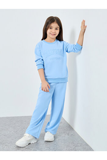 Styli Girl Embossed Slogan Sweat Top and Wide Leg Jogger Set