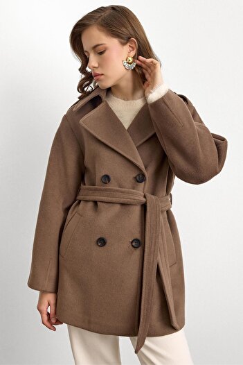 Olcay Epaulette Detailed Oversize Short Coat Mink 3149