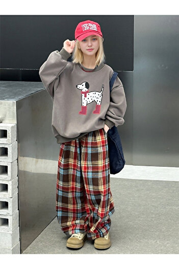 Take Two By Styli Graphic Print Sweatshirt and Plaid Pants Set
