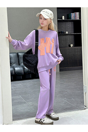 Take Two By Styli Purple Printed Sweatshirt and Jogger Set