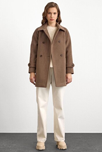 Olcay Reglan Sleeve Double Breasted Short Coat Mink 3150