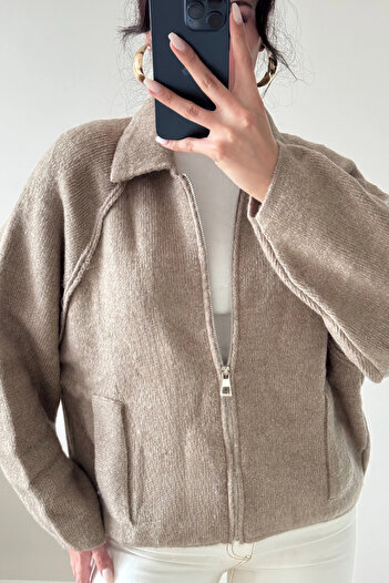 Eka Women's Mink Zippered Oversize Cardigan 1014-2381