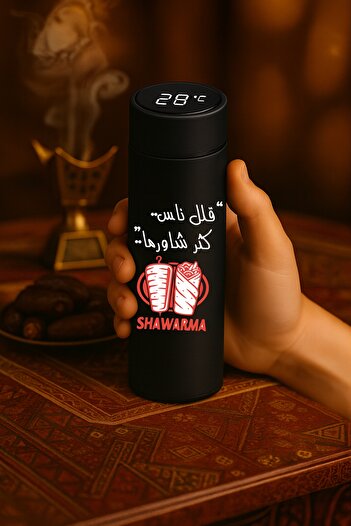 BSE Black smart thermos with a funny design "Fewer people, more shawarma" 🌯🔥
