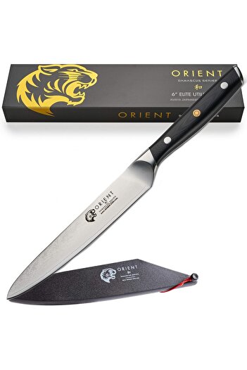 Orient Japanese Damascus Knife, Origin Series, 14 cm, made of Japanese AUS-10 stainless steel, black