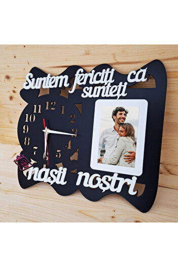 damoro Wall clock, 1 picture, For Godparents, wood, black+white