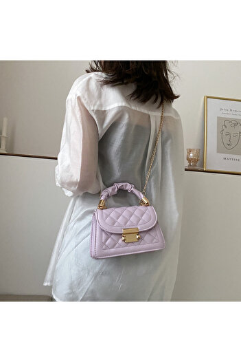 Sparkling Beauty Quilted Faux Leather Mini Handbag with Ruched Top Handle with Chain Strap