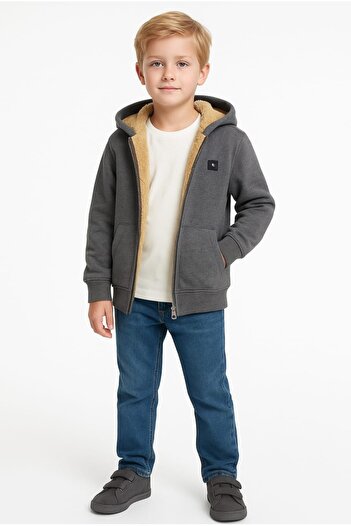 aymelya Boy's and Girl's Zipper Closure Hooded Fur Lined Cardigan Coat