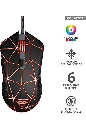 Trust GXT 133 Locx Gaming Mouse – 4000 DPI, 6 Buttons, RGB LED Lighting, Ergonomic, Wired USB
