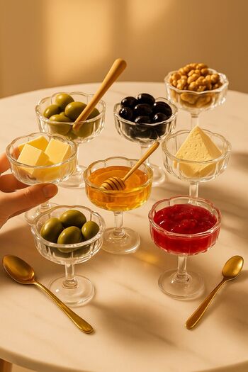 MadaMelya Coffee Side Serving Tray with Stand, Turkish Delight Tray, Breakfast Bowl Set of 6, Useful and Stylish Design