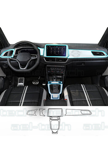 ael-tech Volkswagen T-Roc Compatible Gear Surround and Front Chest Piano Black Set of 6 Tpu Protector 2022-2025