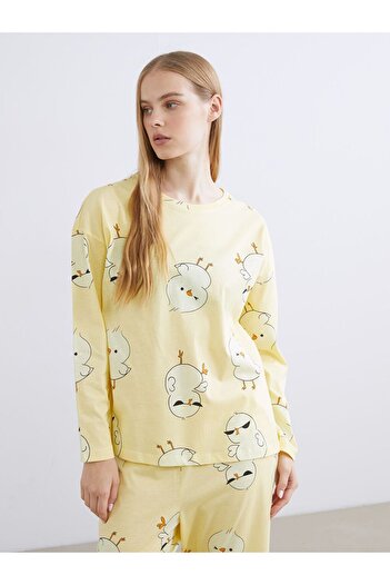LC Waikiki LCW Young Bisiklet Yaka Baskılı Kadın Pijama Takımı