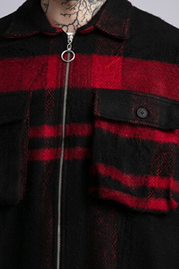 catchjeansro Buffalo Red Check Thick Zip Shirt