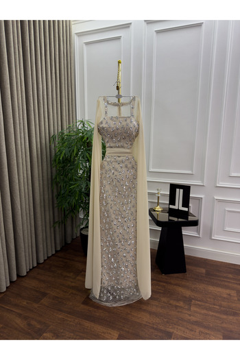 hoorya Evening dress available in three colors: green, brown, and beige S00L