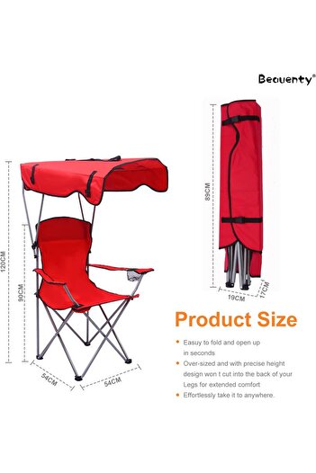 Generic Foldable Camping Chair with Adjustable Sunshade - Portable Beach Chair with Cup Holder