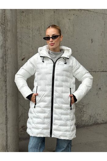 AGORATEKSTİL Women's Hooded Zippered Puffer Coat