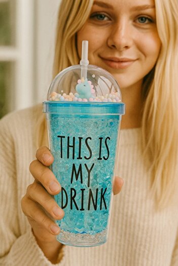 Lexi Bella Cute Colorful Beaded Cool Crazy This Is My Drink Design Drink Cup with Straw Water Bottle Blue 2742