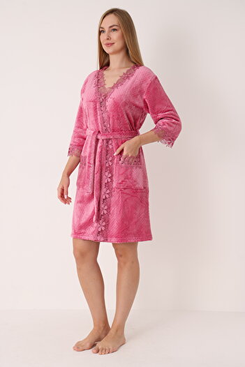 ROMEO LİFE Soft Textured Cotton Bamboo Blend Women's Bathrobe Home Wear 3476