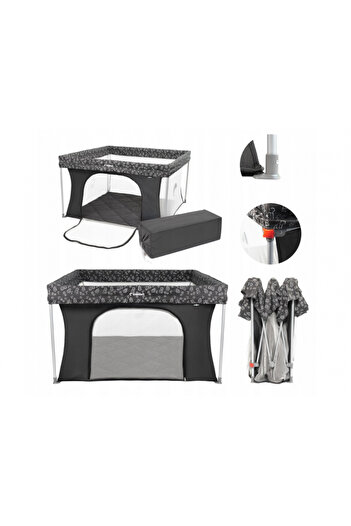 Kidnort Tarc de joaca pentru copii Snoen Dark Grey, pliabil, design modern si sigur, acces mare cu f