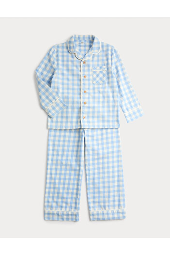 Marks & Spencer Saf Pamuklu Kareli Pijama Takımı