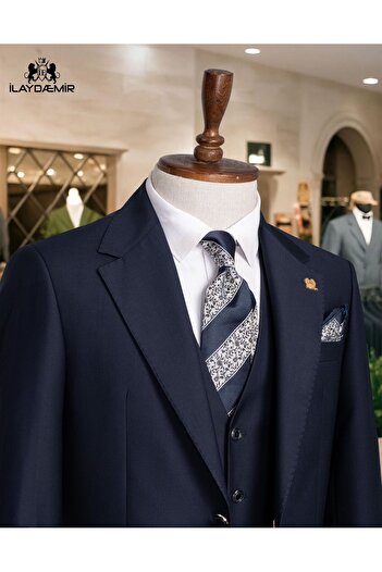 ilayda emir Special Design Blazer Men's Suit Dark Blue