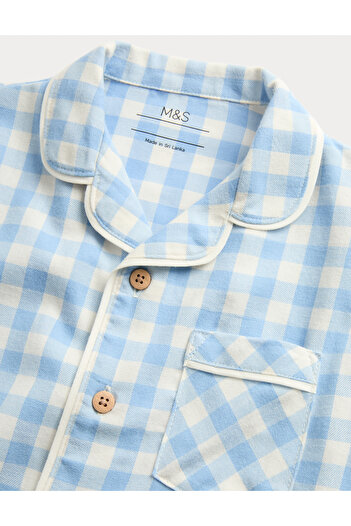 Marks & Spencer Saf Pamuklu Kareli Pijama Takımı