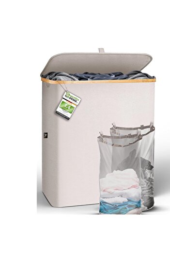 Hennez Laundry basket, Premium, 2 compartments, beige, 140 l