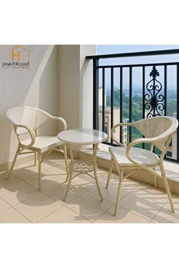 Al Saada Home Tea Table Set - 2 Chairs - Beige