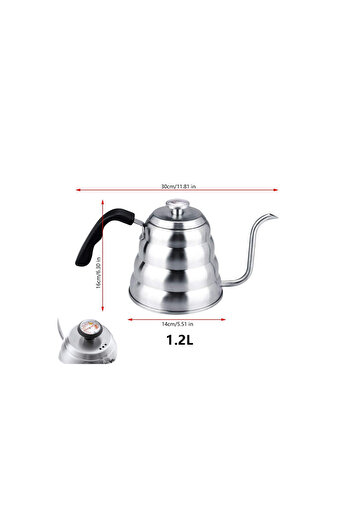 Grossberg Coffee Barista Drip Kettle with Thermometer Lid 3. Nesil Filter Coffee Brewing Equipment 1200 ml Steel