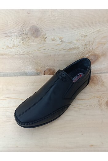 LİCCAS Men's Shoes Spring-Autumn Genuine Leather Rubber Sole Black Color Slip-On Flat Orthopedic Sole