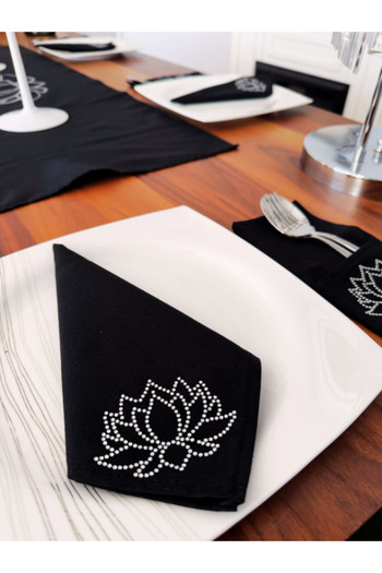 Menar Tasarım Service Presentation Napkin 6 Pieces Fabric Napkin Service Napkin Lotus Embroidered Fabric