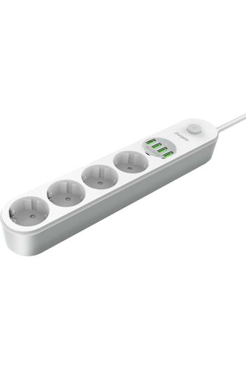 Energizer Power Strip with Switch, 4x Schuko, 4x USB-A, 2500W, 10A, 2m