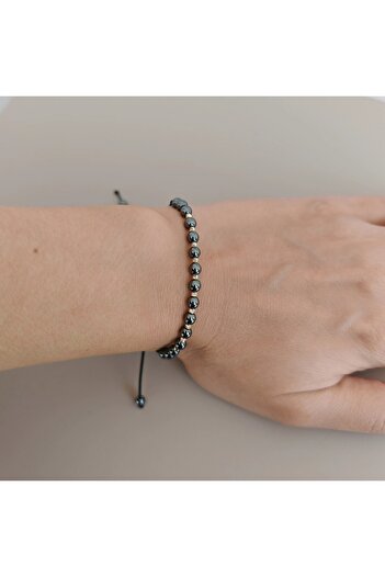 iNGRiKO Bracelet with 10 balls made of 14K gold and gray hetamite, adjustable