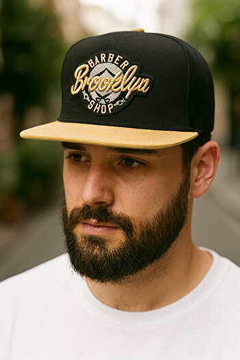 CosmoOutlet Men's Brooklyn Barber Shop Written Adjustable Hip Hop Model Yellow Black Hat