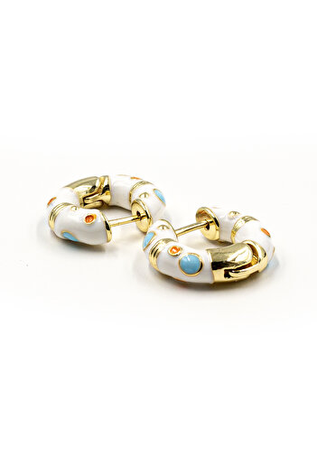 Sose Moda Enamel Colored Detailed Hoop Earrings - White