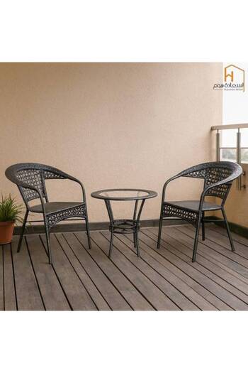 Al Saada Home Tea Table Set- 2 Chairs - Black