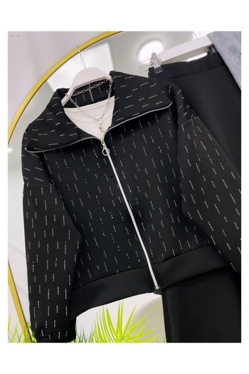 YEDİLALE Stone Zippered Jacket Skirt Puff Scuba Double Set