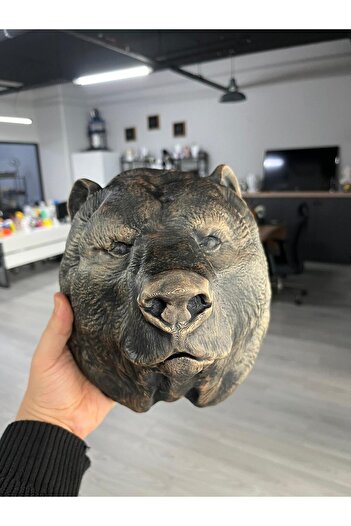 Root Made Ayı Kafası Duvar Dekoru – El Boyaması Bronz Eskitme, Dekoratif Hayvan Figürü, Rustik & Modern 25cm