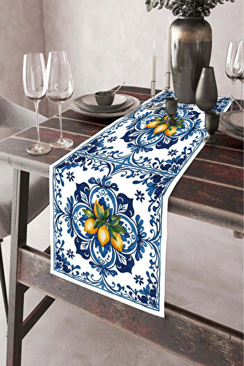 DEKOMOD 40X140Cm Woven Stain Resistant Printed Thai Feather Fabric Table Cloth Decorative Runner Washable
