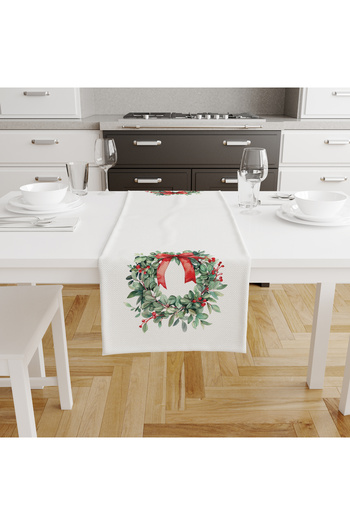 ASDİVA New Year Christmas Themed Kokina Garland Ribbon Patterned Runner White 45X140