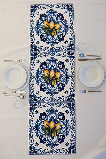 DEKOMOD 40X140Cm Woven Stain Resistant Printed Thai Feather Fabric Table Cloth Decorative Runner Washable