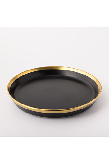 Malooki Black Matte Fruit or Cake Platter with Gold Rim – Black Stand