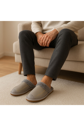 Shoebuo Men's House Slippers with Fur, Stylish, Comfortable, Soundproof Sole, Home and Dowry Slippers