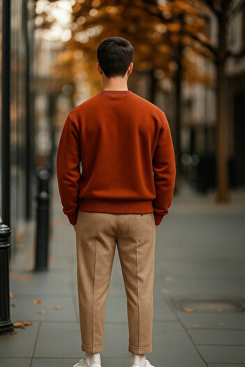 COMBİNE MİCHAİL Men's Casual Basic Cinnamon Loose Sweater