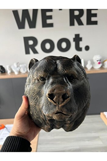 Root Made Ayı Kafası Duvar Dekoru – El Boyaması Bronz Eskitme, Dekoratif Hayvan Figürü, Rustik & Modern 25cm